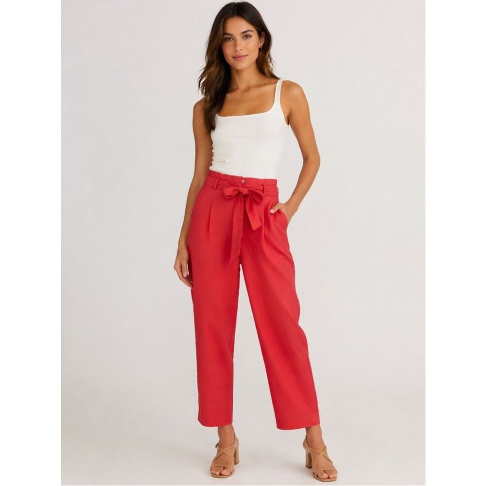 NWT Ann Taylor Coral/Red Tie Waist Ankle Pants Petite 2 High Rise
